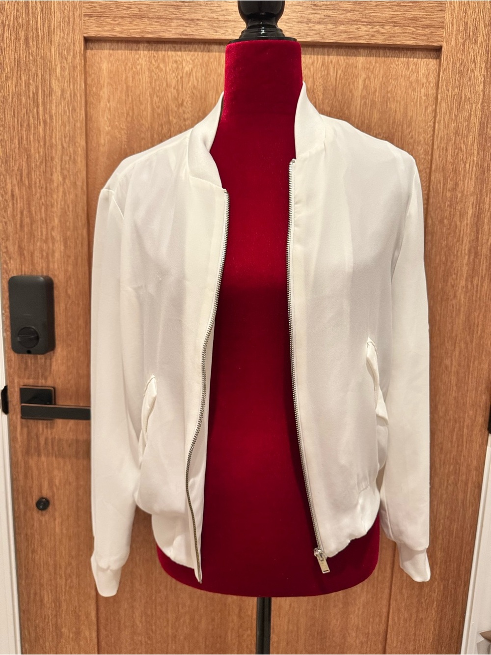 Zara White Bomber Jacket with Zip Front